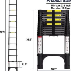 BOCOM Telescoping Aluminum Extension Ladder – 12.5 FT (3.8M), Black