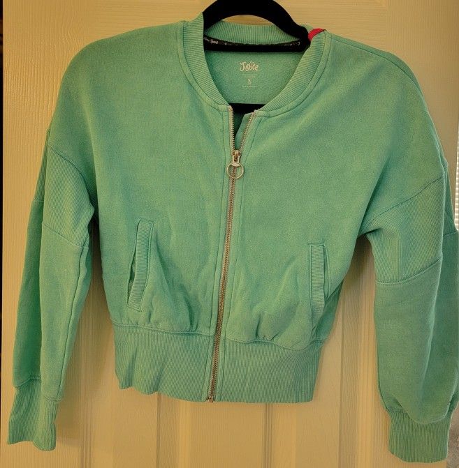 Justice Girls Washed Fleece Bomber Jacket Teal Size S NWT