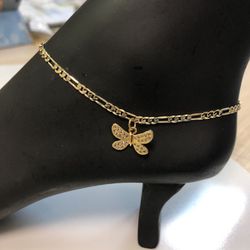 cubic zirconia stones 🦋butterfly🦋 10” long anklet (available in 9.5”10”,10.5”,11”)two tone Cuban link top quality Water resistant 14k gold filled
