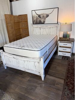 Farmhouse full size bed frame included mattress and box spring 1 nightstand $330 delivery $20