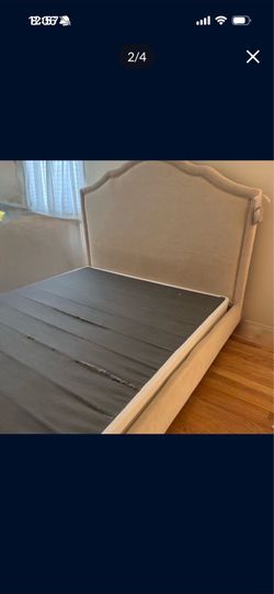 Emerald Home California King Upholstered Beige Bed Frame and Box Spring Clean and Good Condition