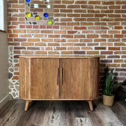 Solid Acacia Tambour Style Fluted Cabinet - Buffet / Sideboard / Entry Cabinet 