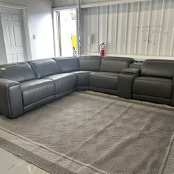 Dark Gray Leather Recliner Couch