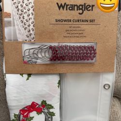 New Christmas Wrangler Horseshoe Shower Curtain Set