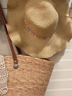 Wide Brim Straw Sun Hat with Floral Band