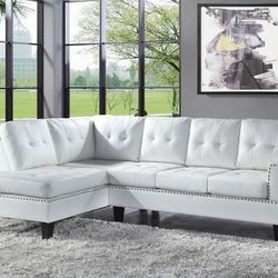 Brand New White Leather Tufted Sectional Sofa 