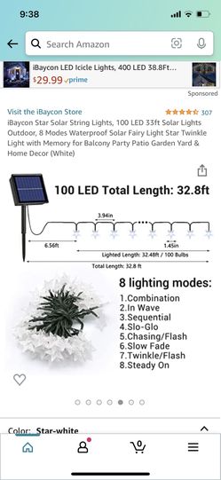 Solar Star String Lights, Outdoor Christmas Lights 100 LED 33 FT Each, 8 Lighting Modes Xmas Tree Lights, Waterproof for Holiday New Year Wedding Part