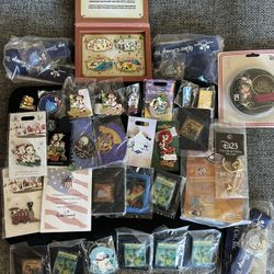 34 Disney Pins And 2 Key Chains In Original Packaging
