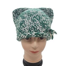 OZ Chunky Hand-Knit Hat cat Adult unisex Beanie hat  green white pink Soft cozy