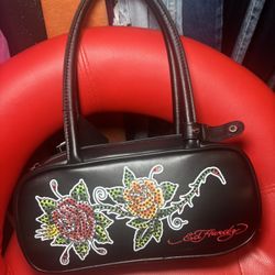 Ed hardy black Rose Rhinestone Y2K Purse 