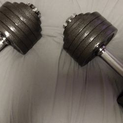 105 Lb Pair 52.5lb Each Cap Adjustable Cast Iron Dumbbells 