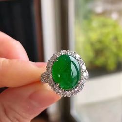 Natural Green Hotan Jade rings for women Fashionable and high-end classical Silver Jewelry engagement ring