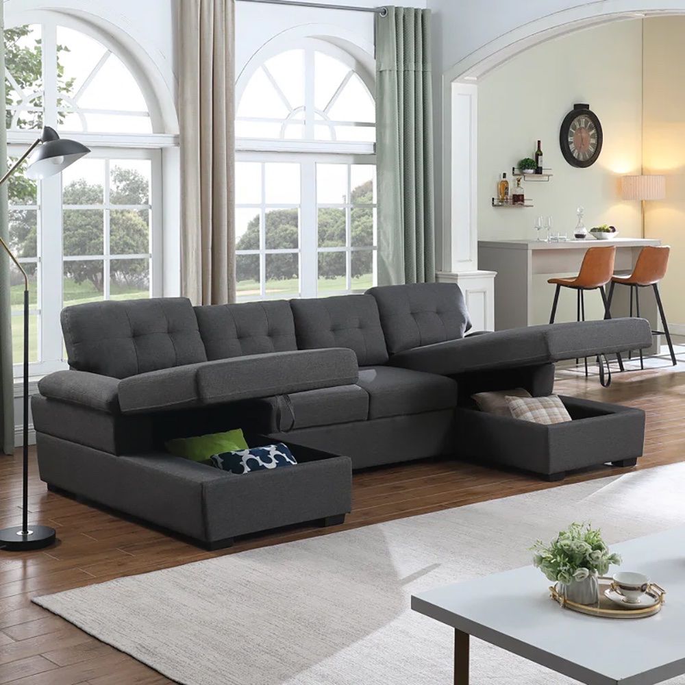 U Sectional Sofa Couch With Storage Chaise Bed Furniture