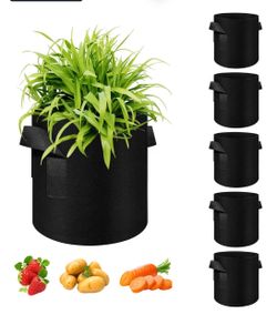 Black Fabric Grow Bags with Handles – 5 Pack