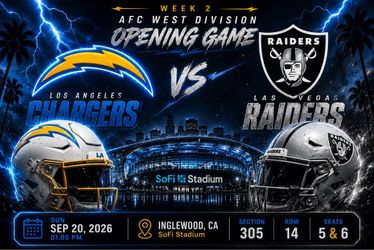NFL Chargers vs Raiders Tickets – Sep 20, 2026