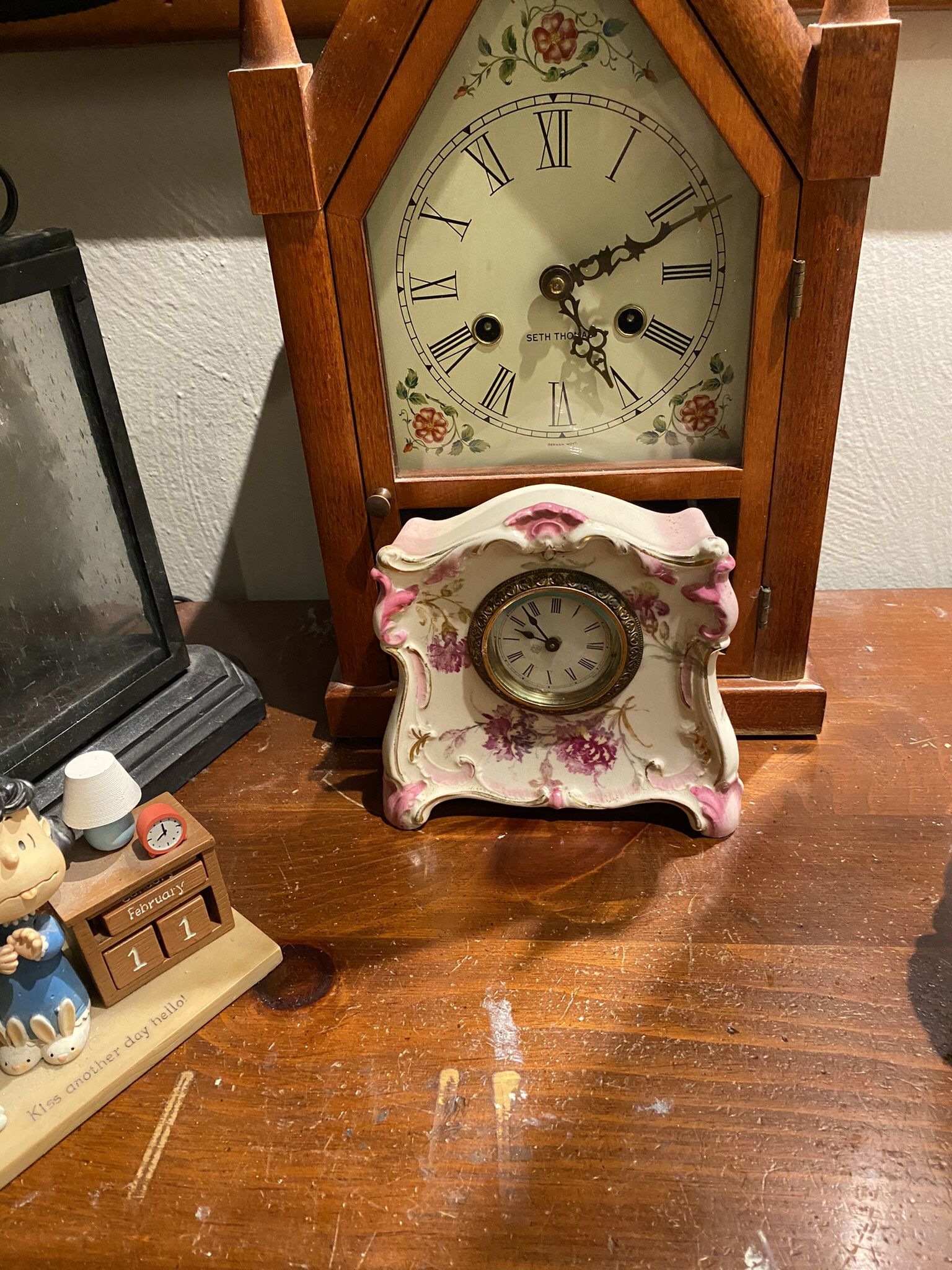 Small Antique Porcelain Ansonia Wind Up Clock