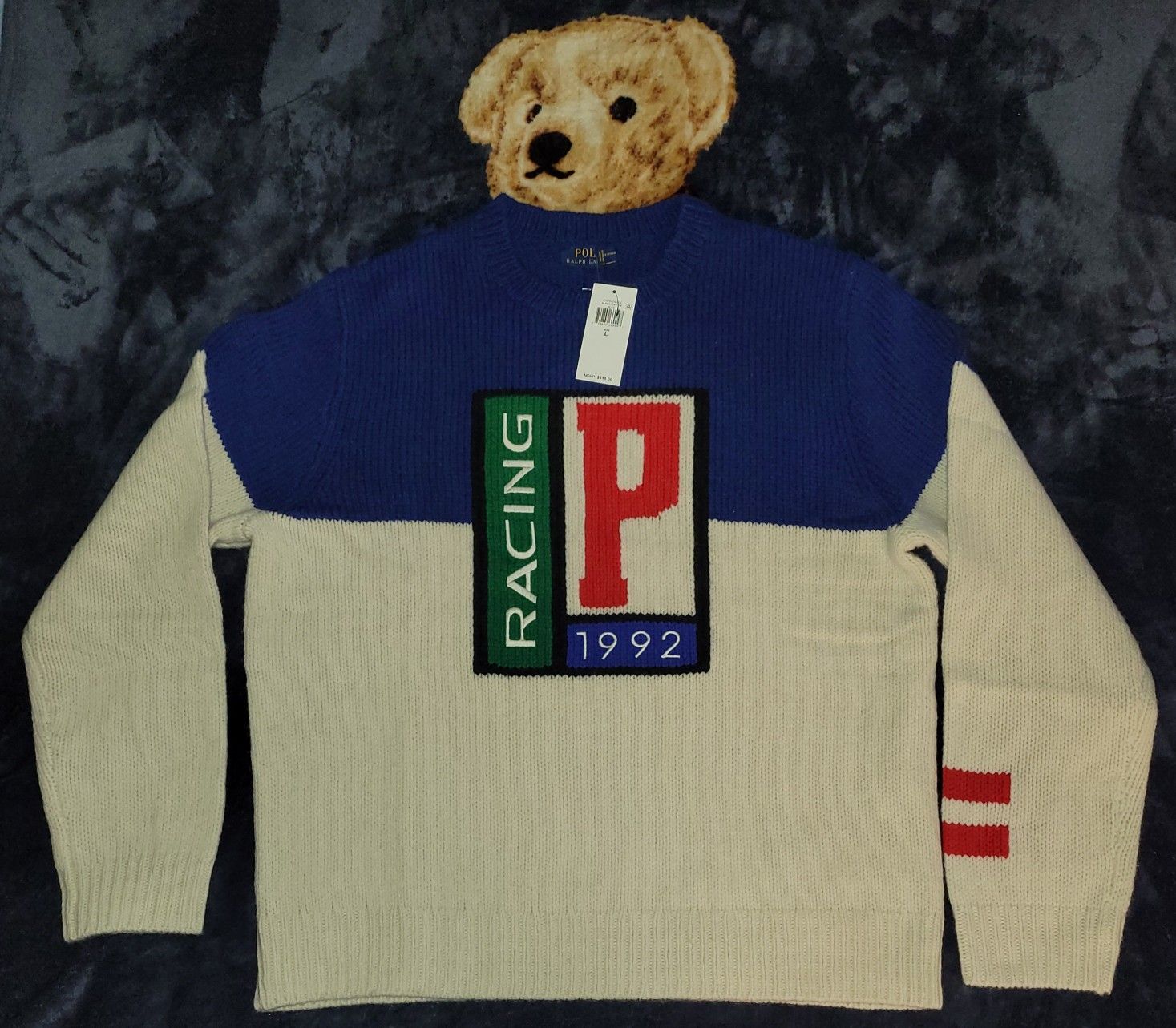 POLO RALPH LAUREN WOOL P RACING KNIT SWEATER MENS SIZE LARGE