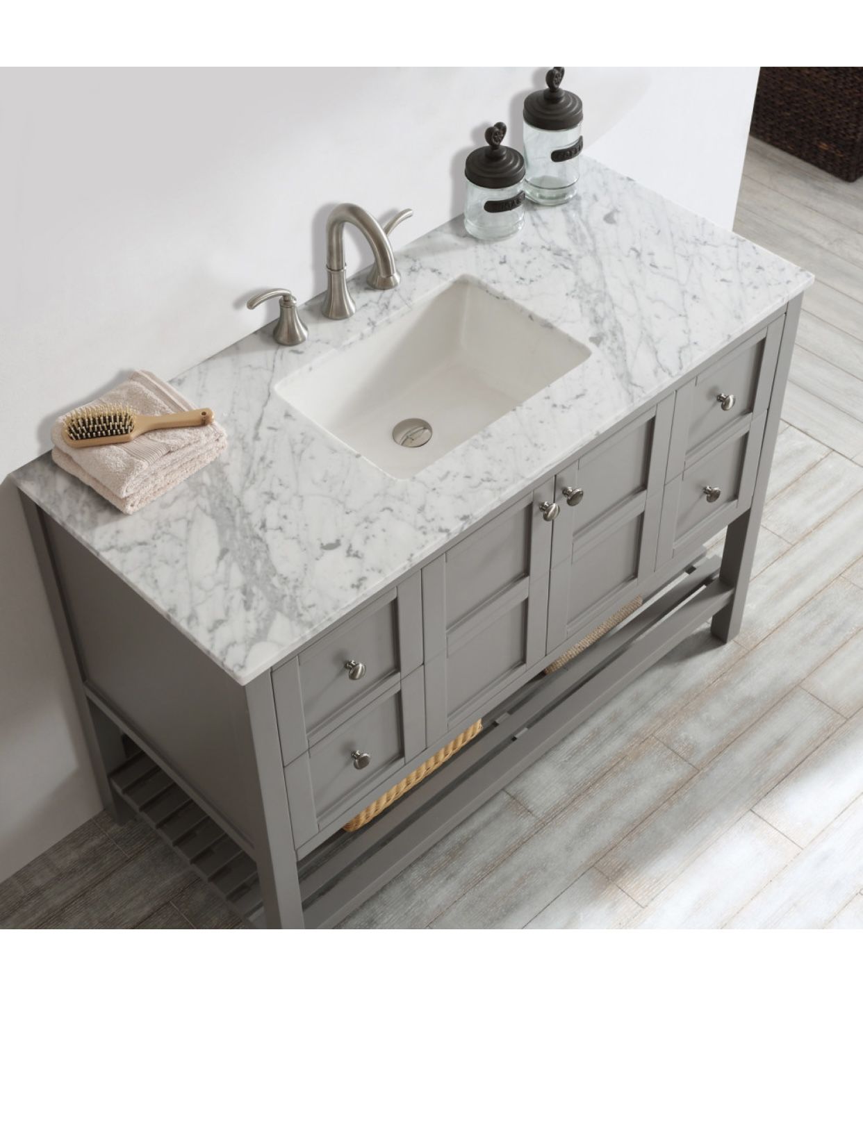 48” Gray bathroom vanity with Carrara top