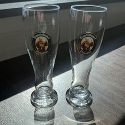 Pair of Franziskaner Weissbier Beer Glasses 0.5L 9.5”