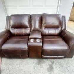 Reclining Power Loveseat for Comfort and Relaxation, Soft Brown Leather Fabric, Cozy Evenings, Chocolate