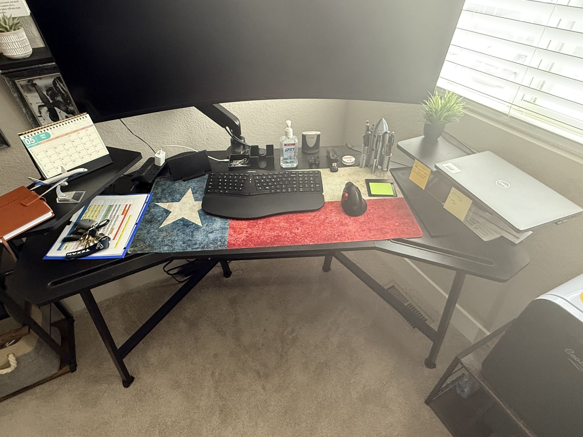 Ergonomic 63” Wing Shaped Desk (Work/Gaming) With Wing Tip Shelving