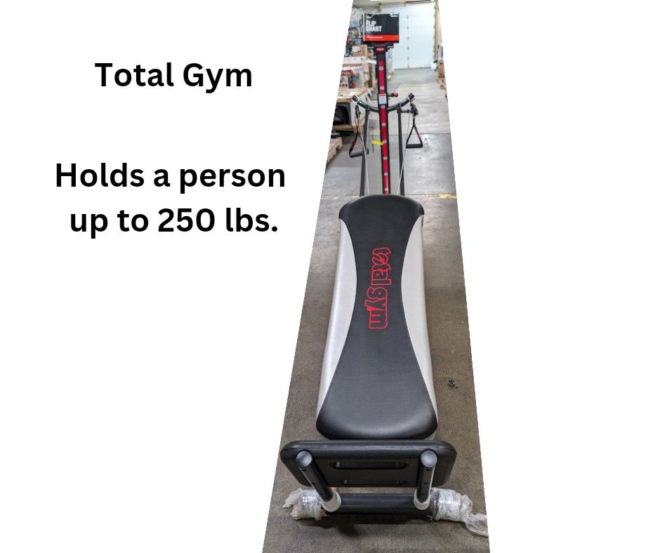 Total gym 1400  excersize station for people 250 Lbs Holds a person up to 250 lbs.