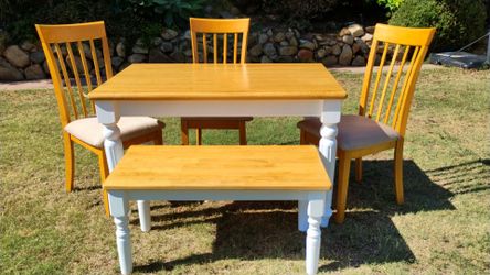 Dining table chairs and bench farmhouse kitchen table set