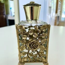 Mid Century Modern Filigree Brass Perfume Bottle