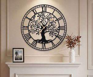 Large Wall Clock 27 Inch Tree of Life Big Metal Wall Clock