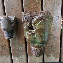 Two large vintage tricone well drill bits Metal Yard Art