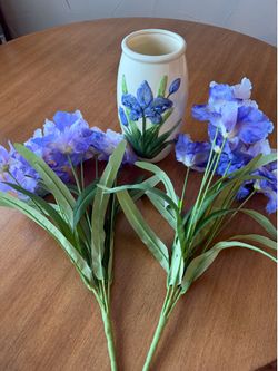 Artificial Purple Iris Arrangement with Modern Ceramic Vase