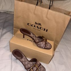 Coach Heels (Margot Sandal In Signature Jacquard) (maple Oak)