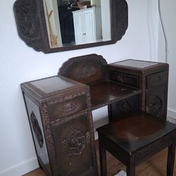 Antique Carved Asian 3pc Dresser