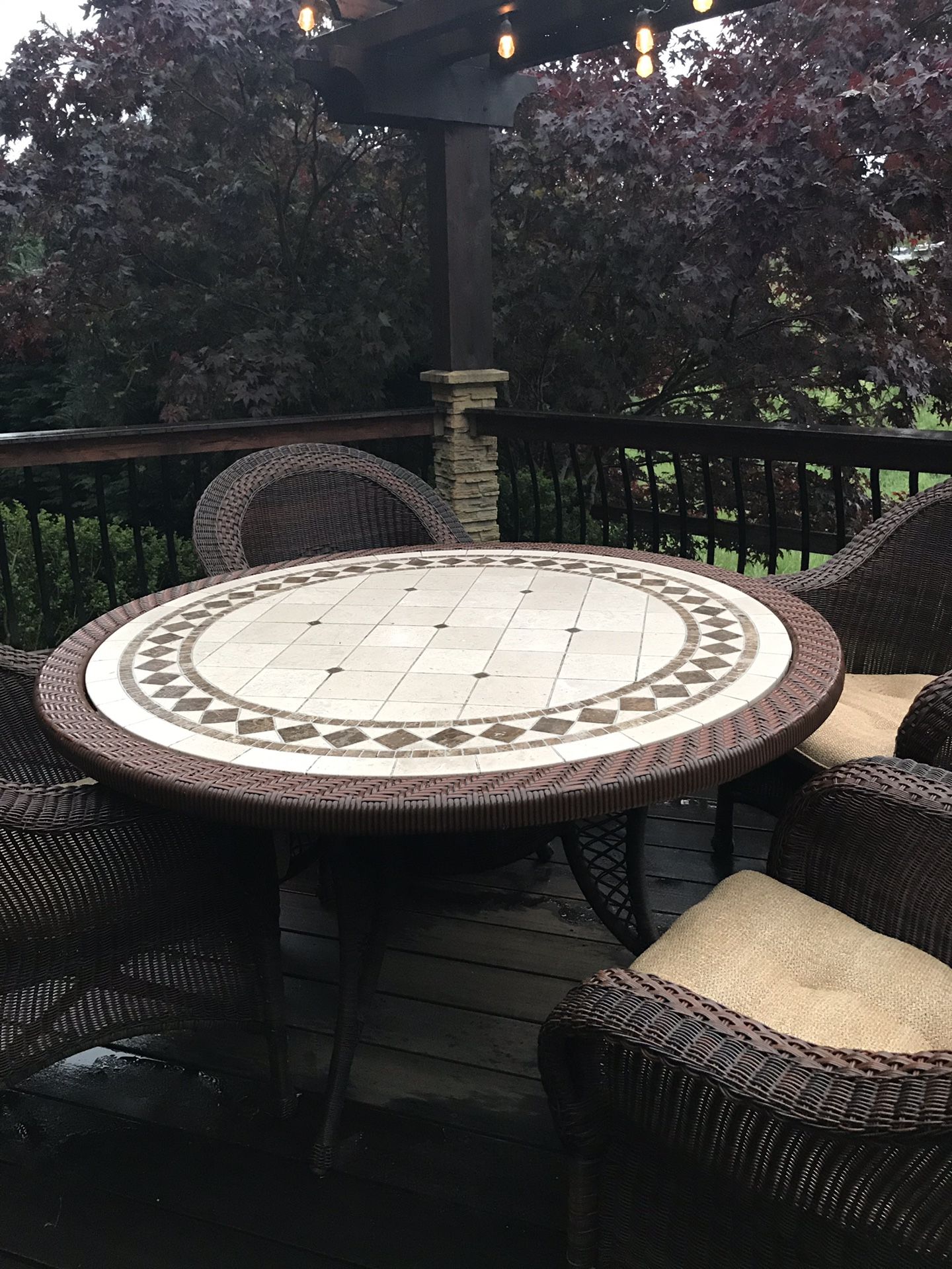 Patio furniture Tile table and 4 wicker chairs
