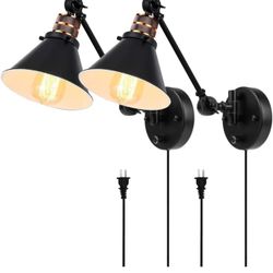 Plug in Wall Sconces Set of 2, PARTPHONER Swing Arm Wall
Lamp with Dimmable On Off Switch, Metal Black Vintage
Industrial Wall Mounted Lighting