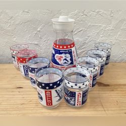 Vintage NASA Carafe and 8 Whiskey Glasses