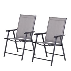 Set of 2 Patio Folding Chairs, Outdoor Chairs with Armrest, Portable Dining Chairs for Porch Camping Pool Beach Deck Lawn Garden, 2-Pack Patio Sling C