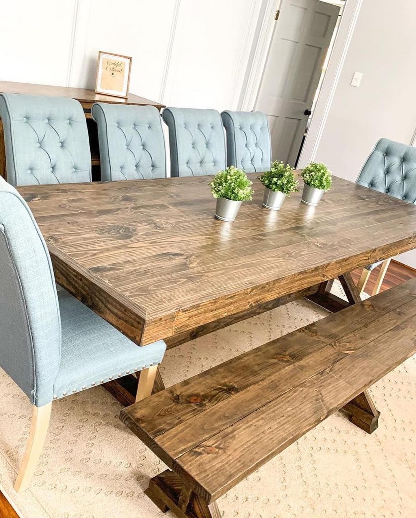 Custom Dining Table Farmhouse Country French Modern Rustic Solid Wood Set Restoration Hardware Insp Bench Hand Built Round Oval Counter Breakfast