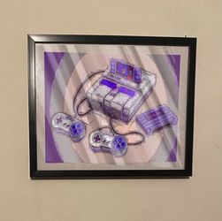 Retro Super Nintendo Custom Art Piece On Black Frame