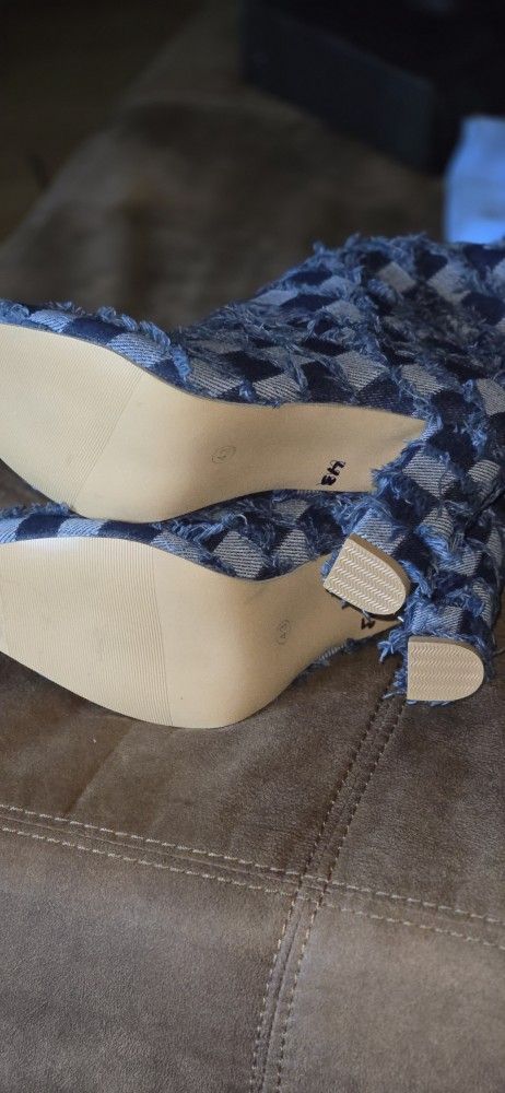Women's Blue Jean heal Thigh Boots