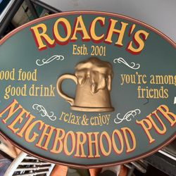 Large Wooden Oval Bar Sign (wall mounted) “Roach’s”