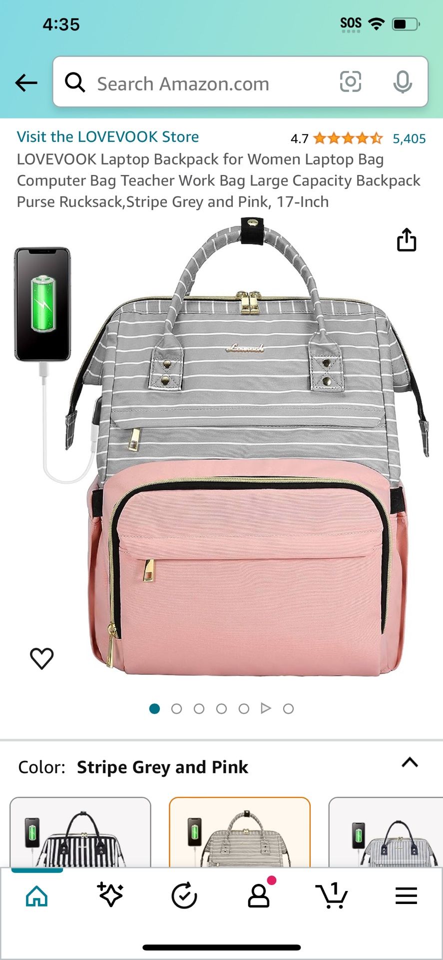 LOVEVOOK Laptop Backpack w/ External USB Port Laptop Bag Computer Bag Teacher Work Bag Backpack Purse Rucksack,Stripe Grey and Pink