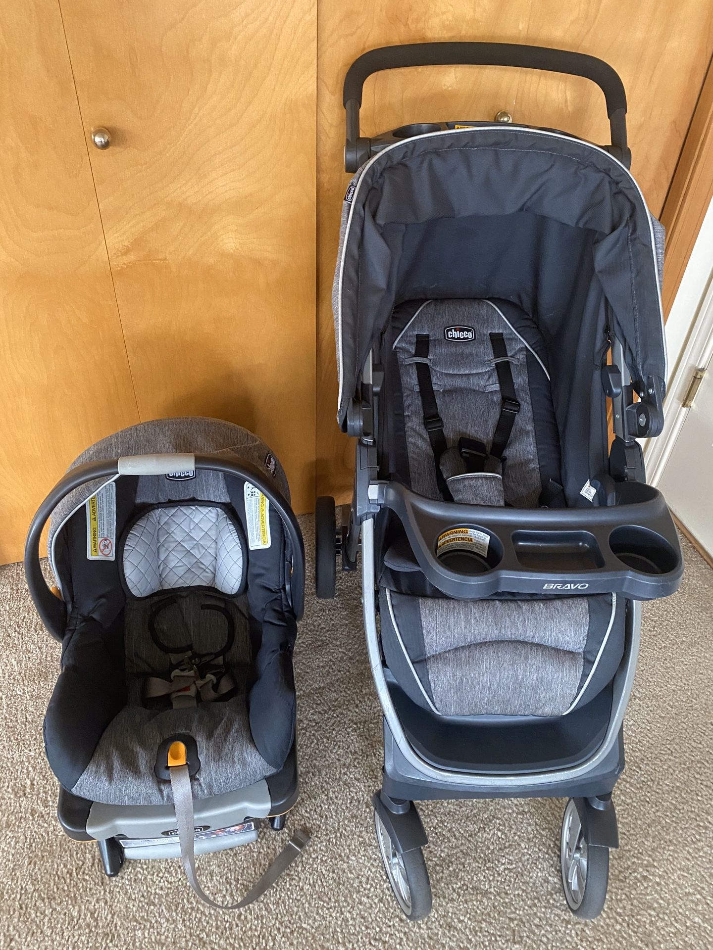 Carseat, base, and stroller