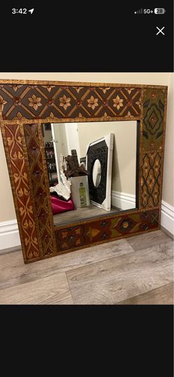 Large Wood & Metal Mirror!