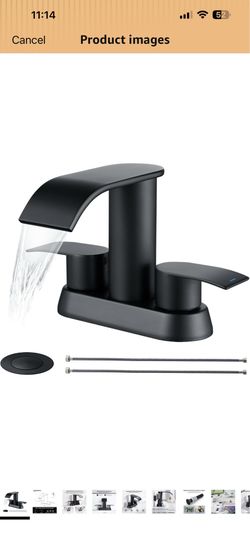 Black Waterfall Bathroom Faucet, 4 Inch Bathroom Faucet Bathroom Sink Faucet for 3 or 2 Holes, Anti-Splash Sink Faucets with Pop Up Drain, Easy Instal
