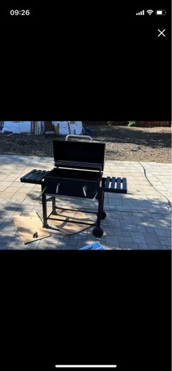 Black Charcoal BBQ Grill with Side Shelves