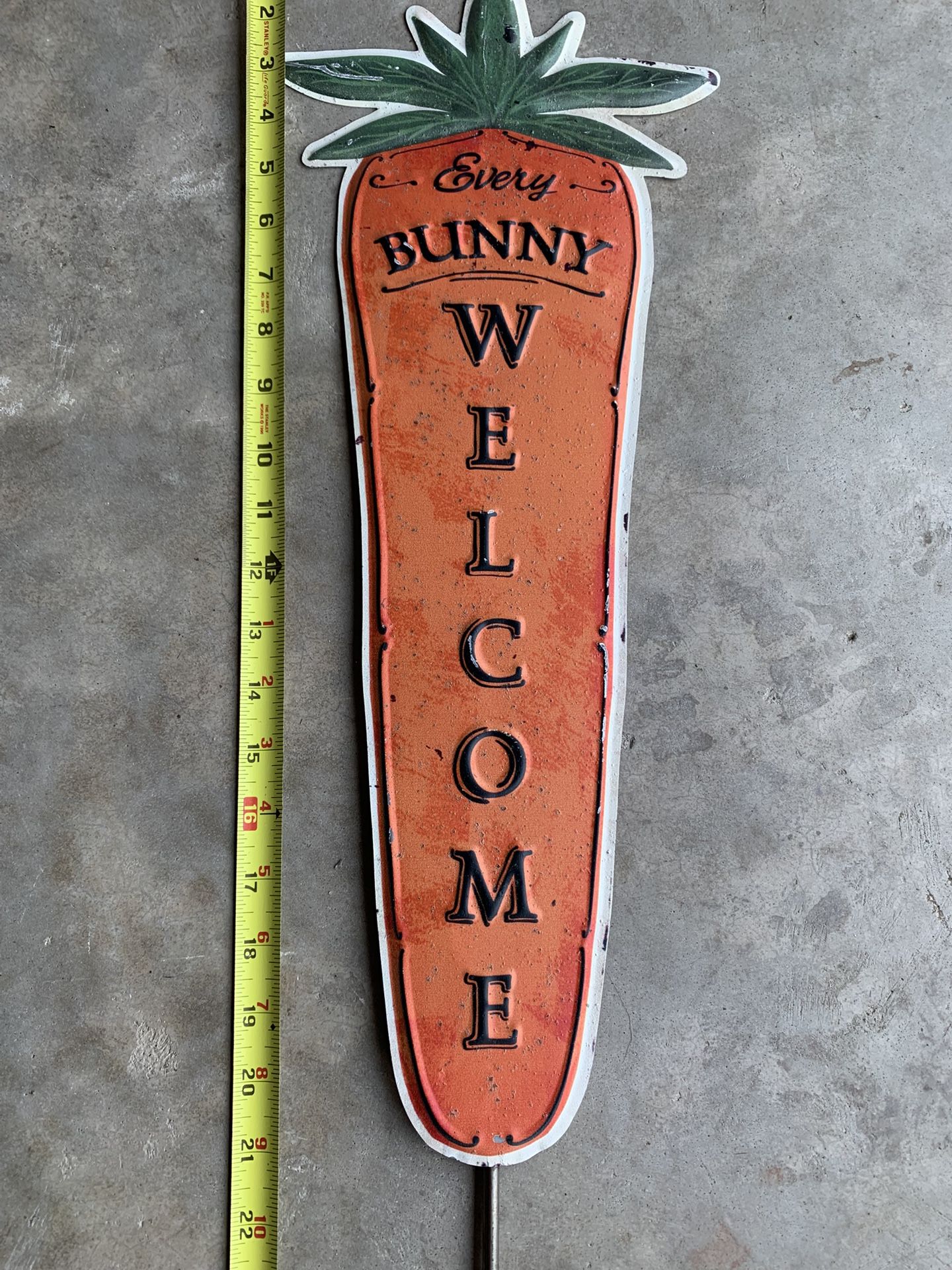 Large Galvanized Metal Carrot Welcome Sign, 36 Inches Tall, Has Raised Letters