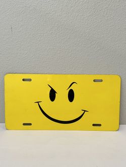 Yellow Smiley Custom Novelty Metal License Plate 6" x 12" – Fun Design