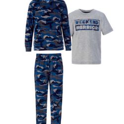 Boys 3 Pieces Set Blue Camo Sleepwear Lounge - Size 7/8