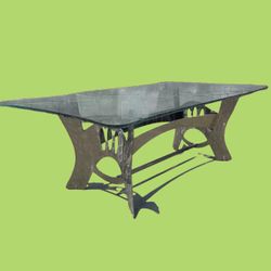 Industrial Postmodern Steel & Glass Coffee Table  